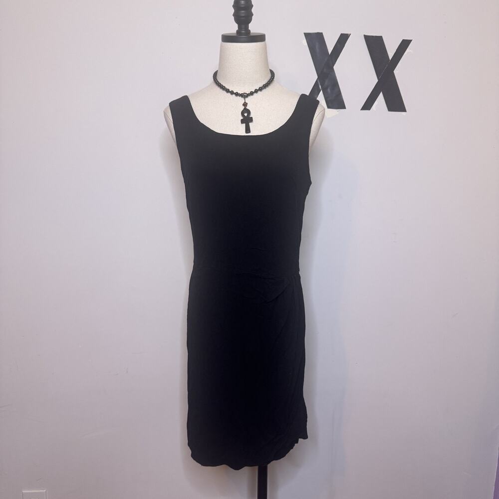 Vintage 90s Express Black Sleeveless Midi Sheath Dress Stretch Grunge Office 7/8